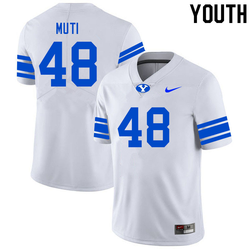 Youth #48 Alex Muti BYU Cougars College Football Jerseys Sale-White - Click Image to Close